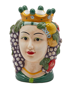 Oldenhof Siciliaans hoofd vrouw L ø 15 cm x 22 cm aardewerk groen