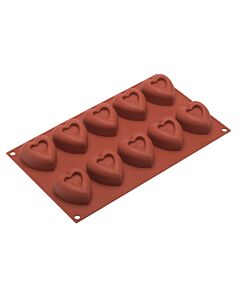 Silikomart bakvorm 10 hartvormige savarins 4,8 cm siliconen bruin