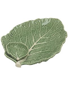 Bordallo koolblad bord met mini schaaltje 28 x 19 cm aardewerk groen