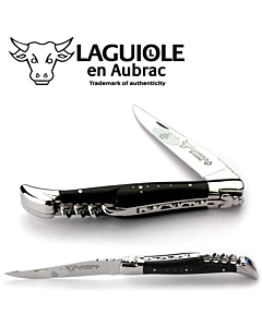 Laguiole en Aubrac klapmes met kurkentrekker 12 cm ebbenhout