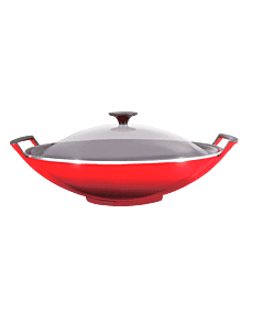 Le Creuset wok met glazen deksel 4,5 liter ø 36 cm gietijzer kersrood
