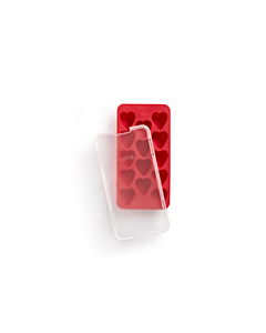 Lekué ijsblokjesmaker met deksel 14 vakken harten silicone rood