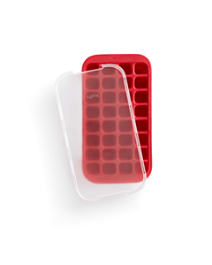 Lekué ijsblokjesvorm met houder en deksel 32 vakken silicone rood