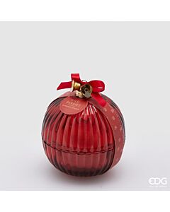 Oldenhof Kerstbal reliëf met geurkaars bessengeur ø 11,5 cm glas bordeaux rood