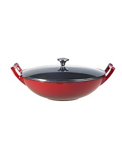 Lucullus wok met glasdeksel ø 36 cm gietijzer rood