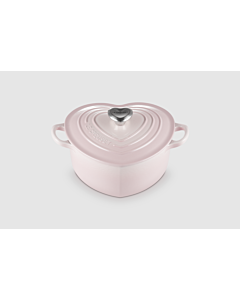 Le Creuset braadpan hartvormig met rvs knop 2 liter gietijzer Shell Pink 