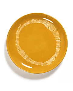 Serax Feast by Ottolenghi bord S ø 19 cm h 2 cm aardewerk Sunny Yellow + Swirl-Stripes White
