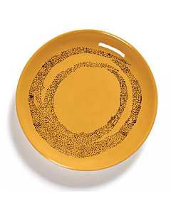 Serax Feast by Ottolenghi bord XS ø 16 cm h 2 cm aardewerk Sunny Yellow + Swirl-Dots Black