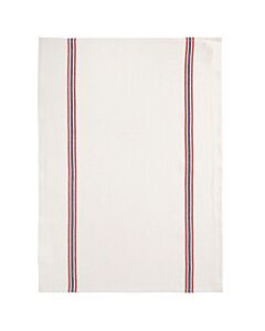 Charvet DRAPEAU theedoek 55 x 75 cm linnen wit met rood/blauw streep