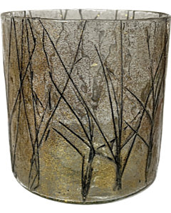 Oldenhof Waxinelichthouder met goud winter motief glas Ø 7 cm x H 8 cm